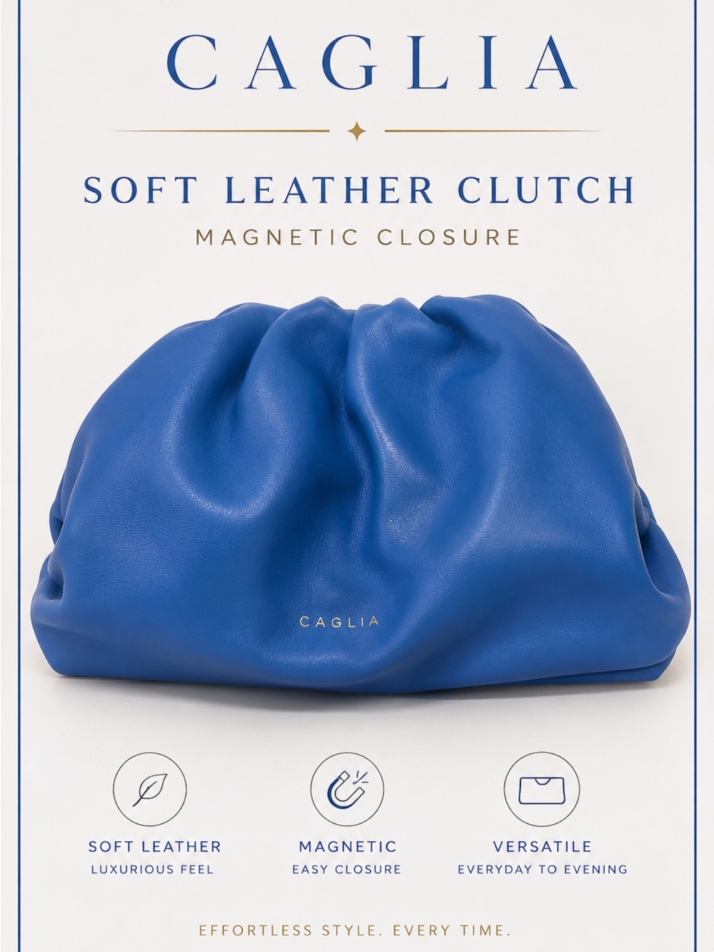 Soft Leather Clutch in Blue